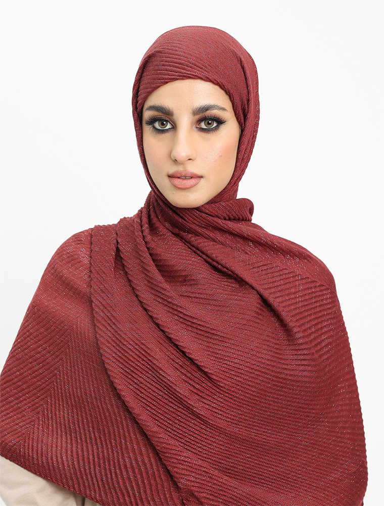 Maroon Crinkle Lurex Hijab